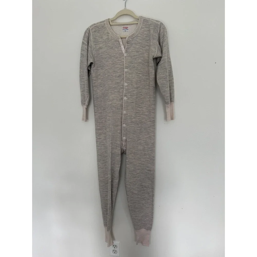 Vtg Duofold Men Long Johns Union Suit Size 38 Gray Wool Blend Thermal Base Layer